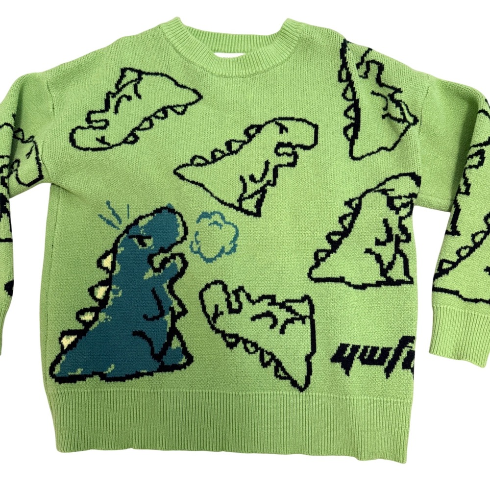 Aelfric Eden Dinosaur Sweater Unisex Small Green Pixel Graphic Crewneck Knit